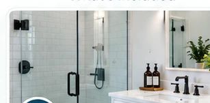 Professional cleaner working in a bright bathroom