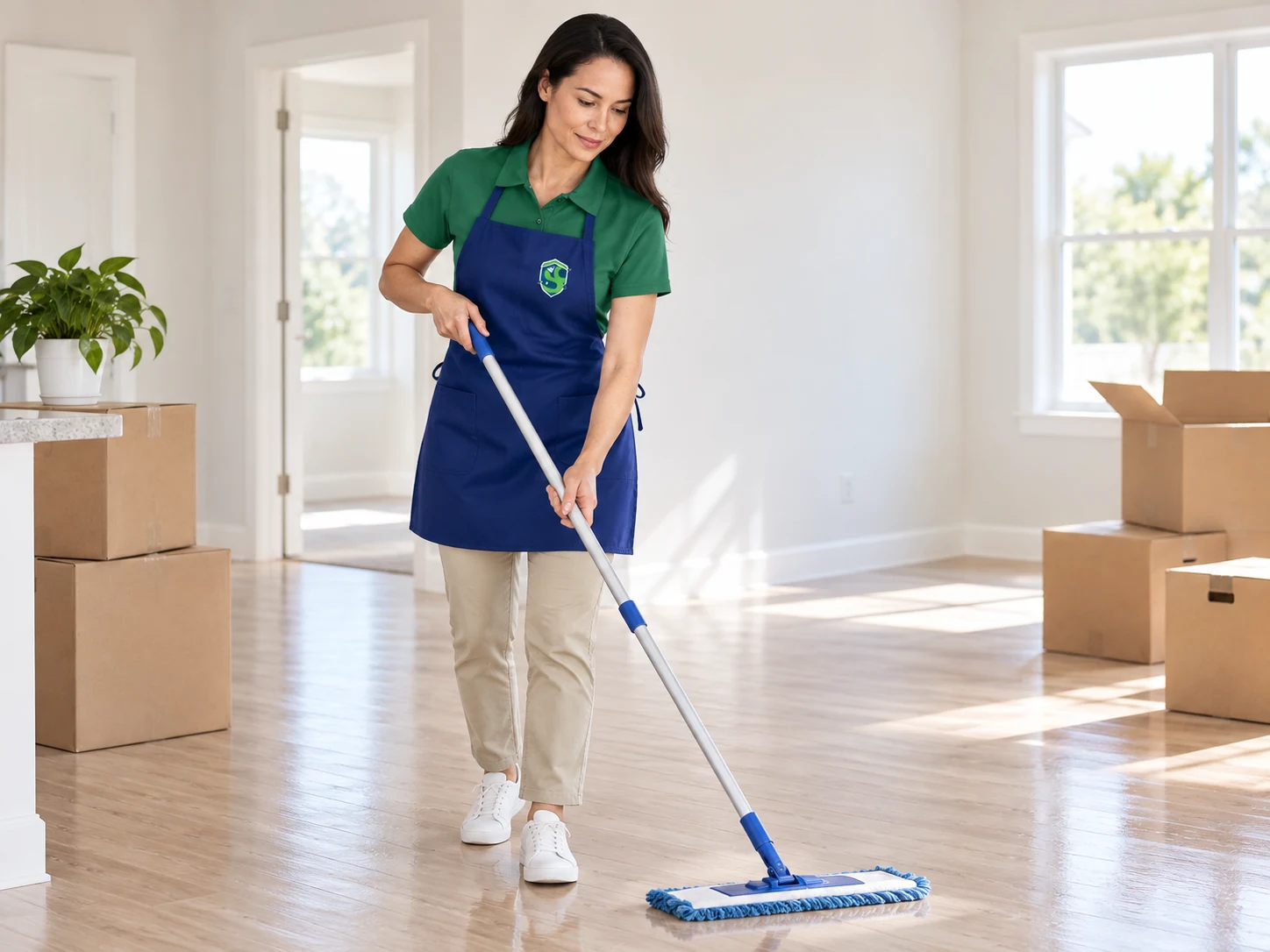 Professional cleaner preparing an empty home for move-in or move-out